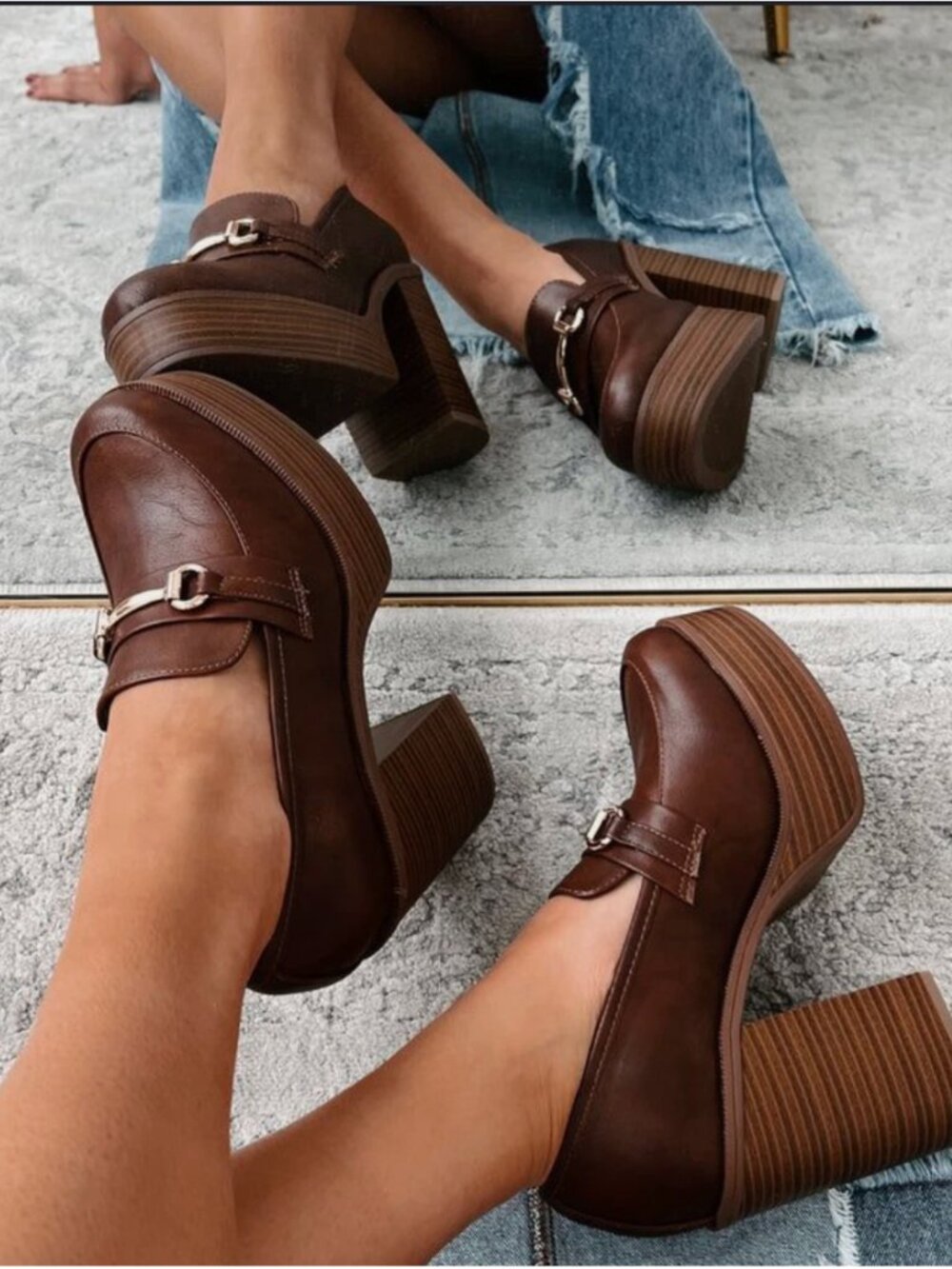 Share Y.Not Women's Brown Platform Loafer Chunky Heels Size 9